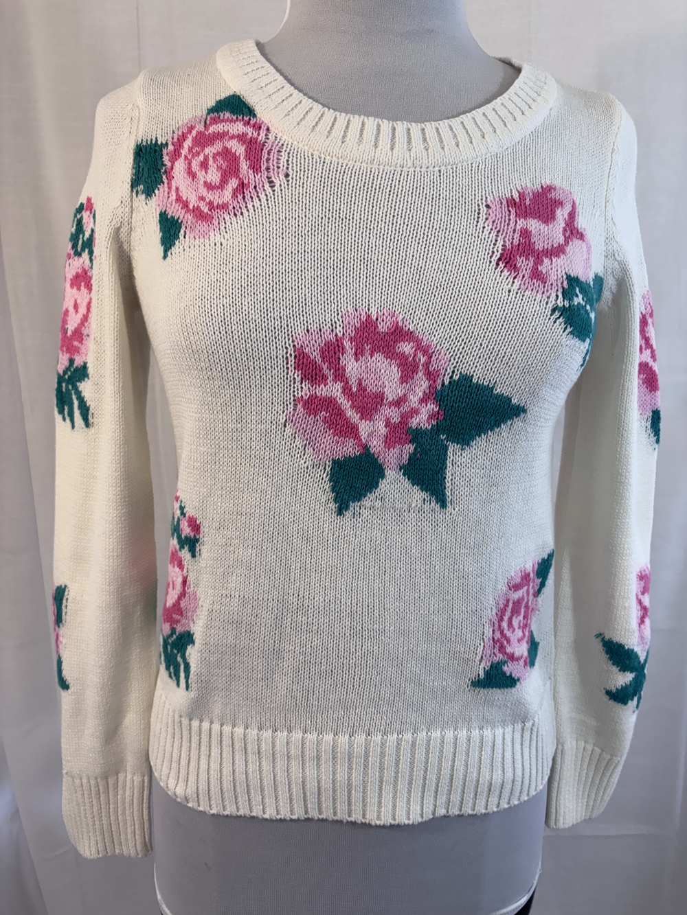 Chaser Cottagecore Women's Small Floral Pink Rose Knit Soft Girl